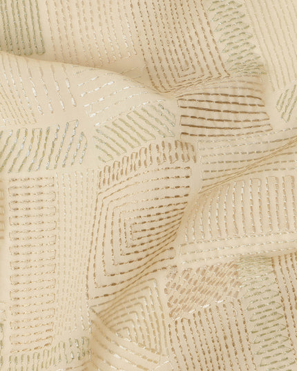 Cream Self Textured Geometric Pattern Viscose Cotton Fabric 110 Cms India-D27024 - Regal Fabrics