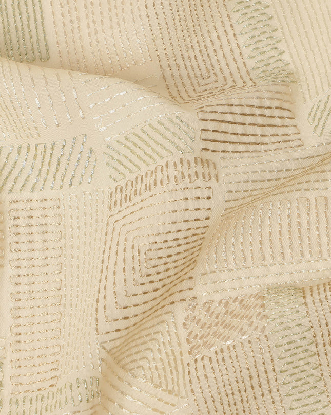 Cream Self Textured Geometric Pattern Viscose Cotton Fabric 110 Cms India-D27024