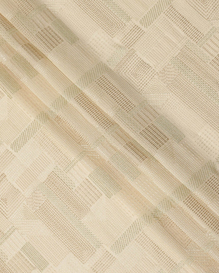 Cream Self Textured Geometric Pattern Viscose Cotton Fabric 110 Cms India-D27024 - Regal Fabrics