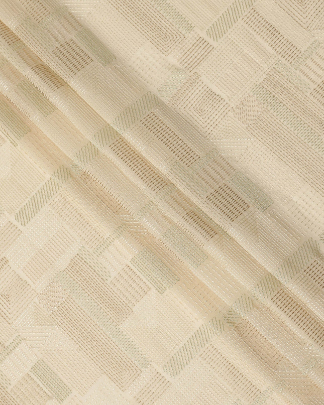 Cream Self Textured Geometric Pattern Viscose Cotton Fabric 110 Cms India-D27024
