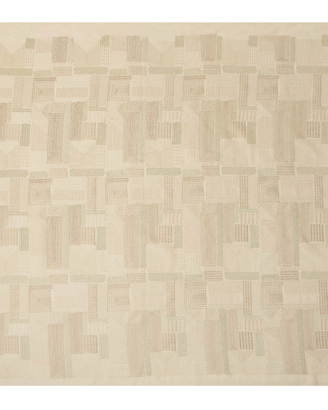 Cream Self Textured Geometric Pattern Viscose Cotton Fabric 110 Cms India-D27024