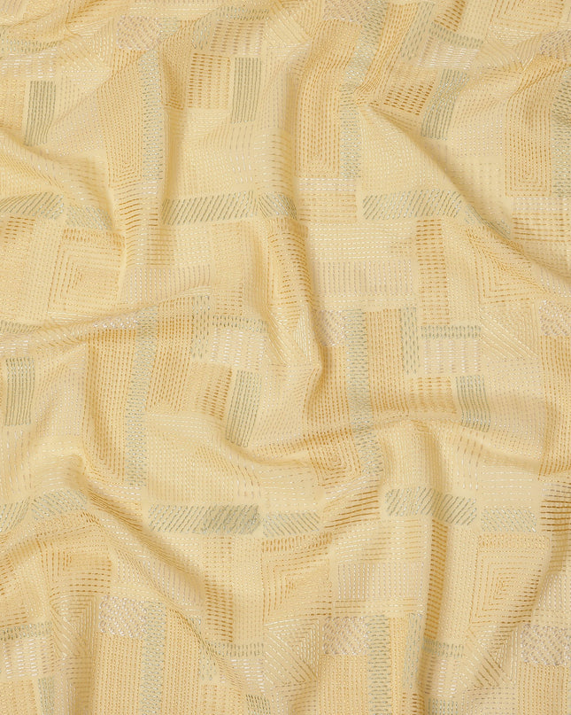 Light Yellow Geometric Self Design Viscose Cotton Fabric 110 Cms India-D27021