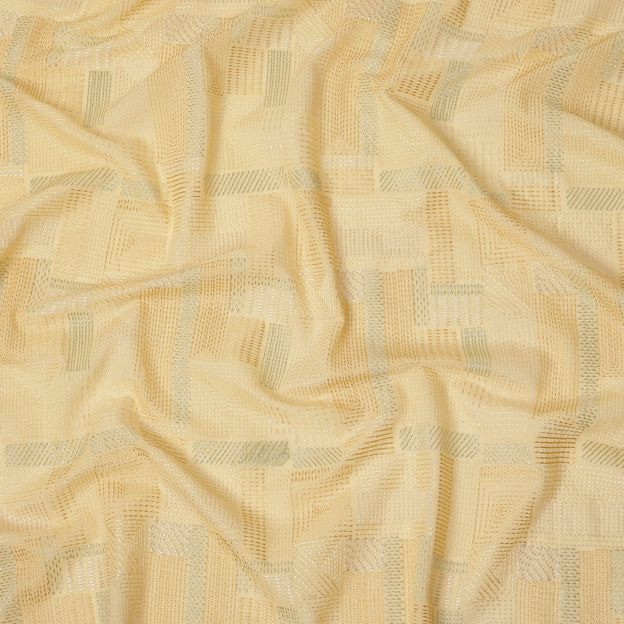 Light Yellow Geometric Self Design Viscose Cotton Fabric 110 Cms India-D27021 - Regal Fabrics