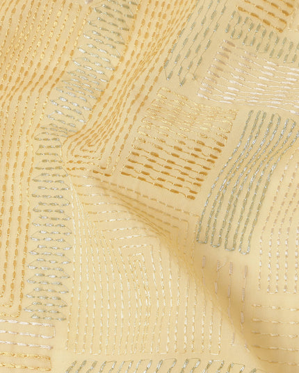 Light Yellow Geometric Self Design Viscose Cotton Fabric 110 Cms India-D27021 - Regal Fabrics