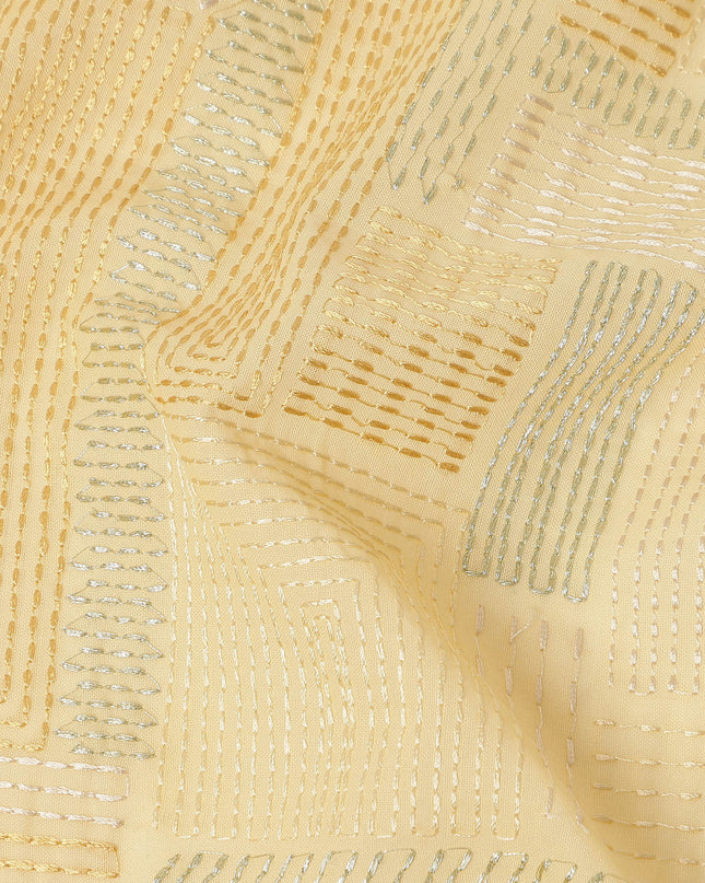 Light Yellow Geometric Self Design Viscose Cotton Fabric 110 Cms India-D27021
