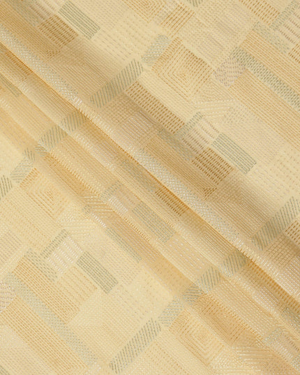 Light Yellow Geometric Self Design Viscose Cotton Fabric 110 Cms India-D27021 - Regal Fabrics