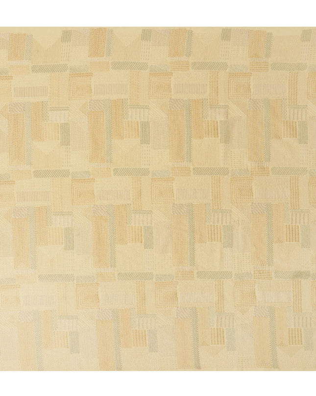 Light Yellow Geometric Self Design Viscose Cotton Fabric 110 Cms India-D27021