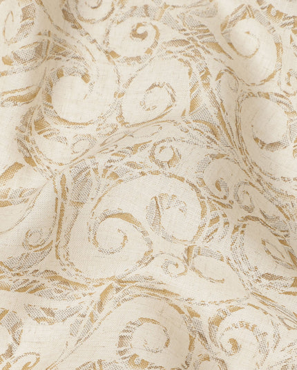 Cream Beige Floral Vine Printed Blended Linen Fabric Soft Breathable Lightweight Linen Blend Cloth for Apparel Sewing Craft Dressmaking Material 150 Cms Width Premium Quality Indian Origin Fabric-D28483 - Regal Fabrics