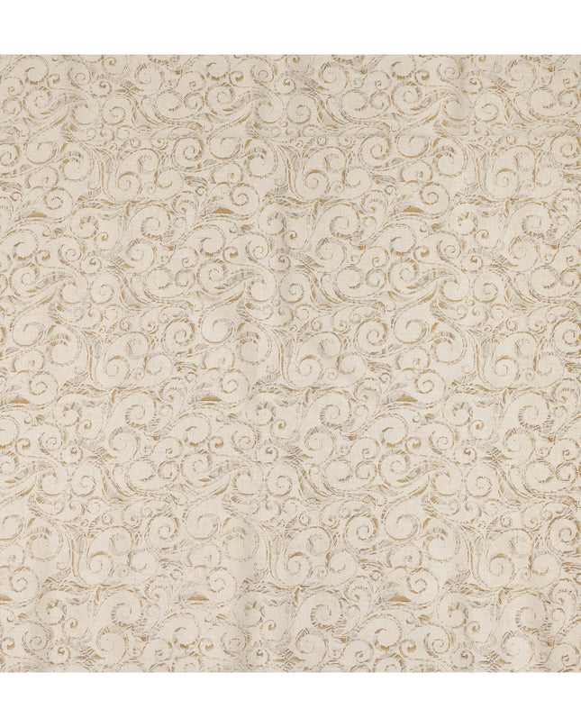 Cream Beige Floral Vine Printed Blended Linen Fabric Soft Breathable Lightweight Linen Blend Cloth for Apparel Sewing Craft Dressmaking Material 150 Cms Width Premium Quality Indian Origin Fabric-D28483