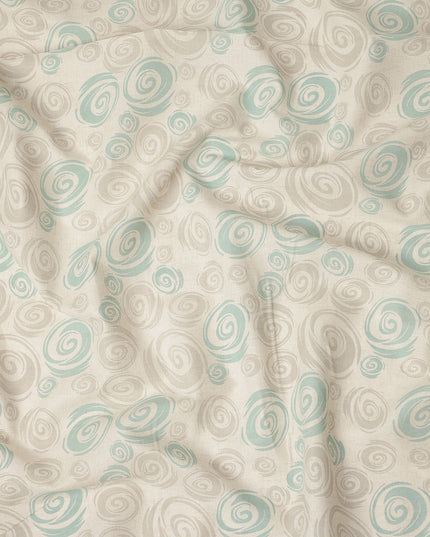 Beige Aqua Abstract Spiral Printed Blended Linen Fabric Soft Breathable Lightweight Linen Blend Cloth for Apparel Sewing Craft Dressmaking Material 150 Cms Width Premium Quality Indian Origin Fabric-D28482 - Regal Fabrics