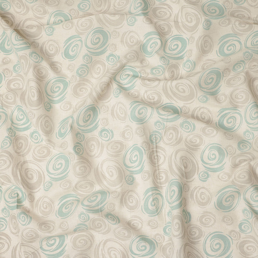 Beige Aqua Abstract Spiral Printed Blended Linen Fabric Soft Breathable Lightweight Linen Blend Cloth for Apparel Sewing Craft Dressmaking Material 150 Cms Width Premium Quality Indian Origin Fabric-D28482 - Regal Fabrics