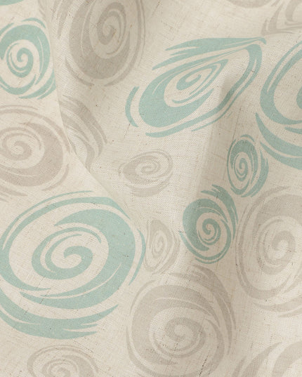 Beige Aqua Abstract Spiral Printed Blended Linen Fabric Soft Breathable Lightweight Linen Blend Cloth for Apparel Sewing Craft Dressmaking Material 150 Cms Width Premium Quality Indian Origin Fabric-D28482 - Regal Fabrics