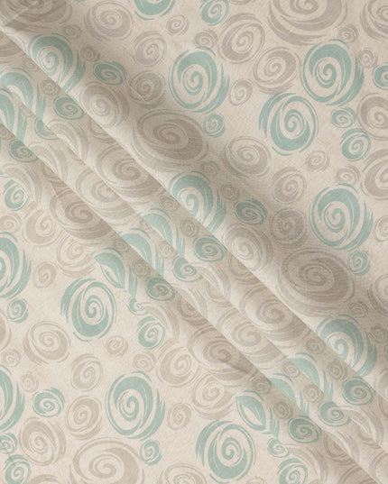 Beige Aqua Abstract Spiral Printed Blended Linen Fabric Soft Breathable Lightweight Linen Blend Cloth for Apparel Sewing Craft Dressmaking Material 150 Cms Width Premium Quality Indian Origin Fabric-D28482 - Regal Fabrics