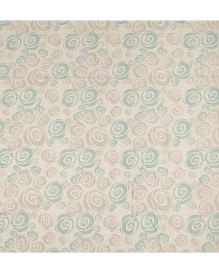 Beige Aqua Abstract Spiral Printed Blended Linen Fabric Soft Breathable Lightweight Linen Blend Cloth for Apparel Sewing Craft Dressmaking Material 150 Cms Width Premium Quality Indian Origin Fabric-D28482 - Regal Fabrics
