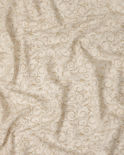 Cream Gold Floral Printed Blended Linen Fabric Soft Breathable Lightweight Linen Blend Cloth for Apparel Sewing Craft Dressmaking Material 150 Cms Width Premium Quality Indian Origin Fabric-D28486 - Regal Fabrics