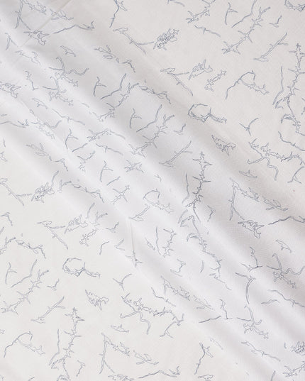 White Blue Minimal Abstract Line Sketch Print Blended Linen Fabric, Modern Artistic Scribble Pattern Linen Blend Material for Apparel Sewing Dressmaking Craft Textile, 140 Cms Width, Made In India-D28442
