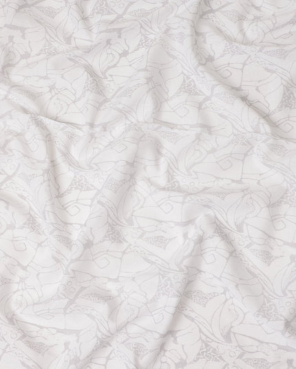 White Grey Abstract Artistic Sketch Print Blended Linen Fabric, Contemporary Minimal Line Art Pattern Linen Blend Material for Apparel Sewing Dressmaking Craft Fabric, 140 Cms Width, Made In India-D28447