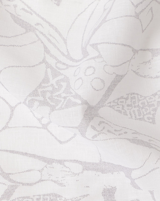 White Grey Abstract Artistic Sketch Print Blended Linen Fabric, Contemporary Minimal Line Art Pattern Linen Blend Material for Apparel Sewing Dressmaking Craft Fabric, 140 Cms Width, Made In India-D28447