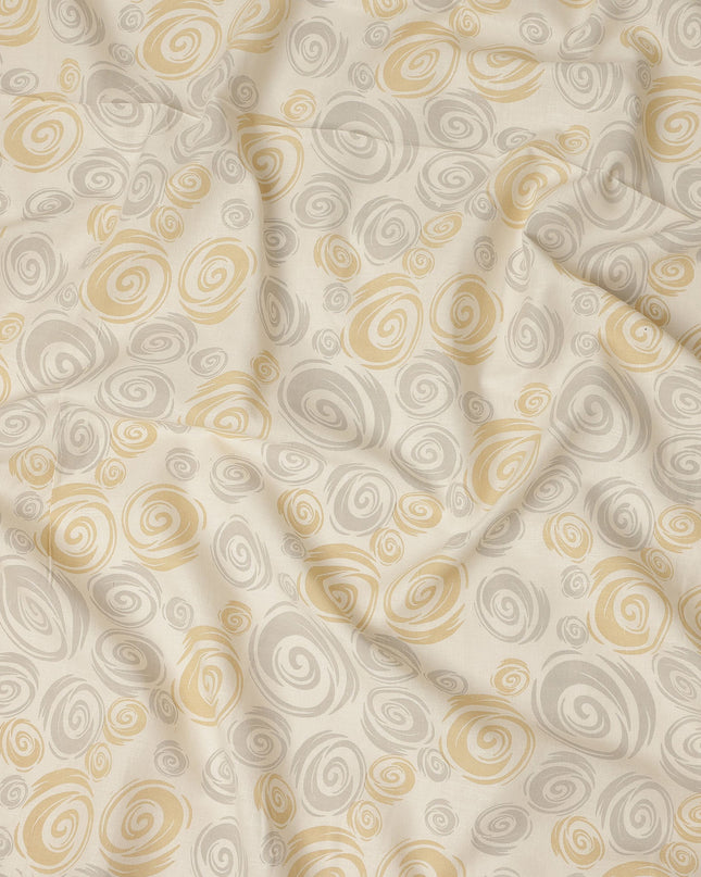 Cream Grey Mustard Abstract Spiral Printed Blended Linen Fabric Soft Breathable Lightweight Linen Blend Cloth for Apparel Sewing Craft Dressmaking Material 150 Cms Width Premium Quality Indian Origin Fabric-D28485