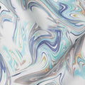 White Blue Abstract Marble Swirl Print Pure Linen Fabric, Modern Fluid Wave Pattern Printed Linen Material for Apparel Sewing Dressmaking Craft Textile, 140 Cms Width, Made In India-D28434
