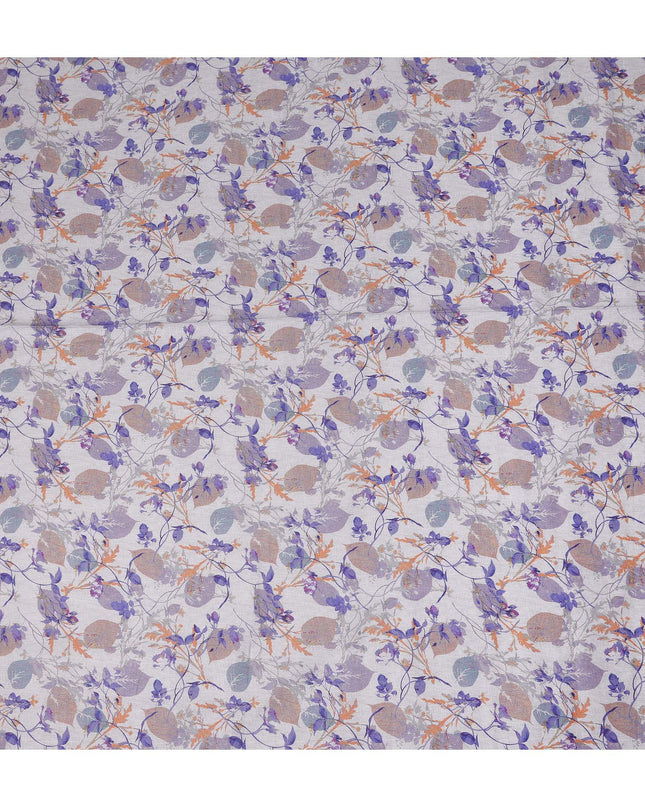 Light Grey Purple Botanical Floral Vine Print Pure Linen Fabric, Elegant Nature Inspired Delicate Flower Printed Linen Material for Apparel Sewing Dressmaking Craft Textile, 140 Cms Width, Made In India-D28440
