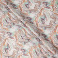 White Multicolor Abstract Marble Swirl Print Pure Linen Fabric, Artistic Fluid Wave Pattern Printed Linen Material for Apparel Sewing Dressmaking Craft Textile, 140 Cms Width, Made In India-D28435