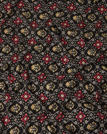 Black Ethnic Geometric Diamond Printed Blended Cotton Linen Fabric Traditional Lattice Motif Pattern Natural Textured Dressmaking Craft Fabric 110 Cms Width Made In India-D28353