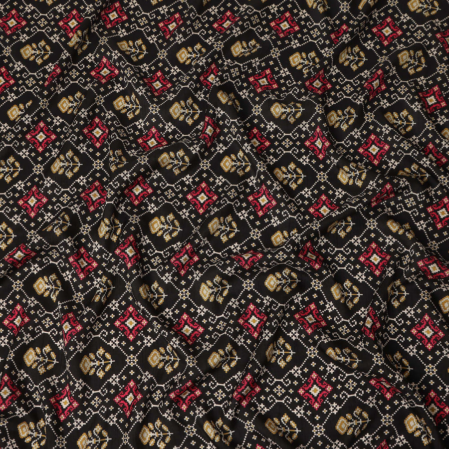 Black Geometric Motif Printed Viscose Fabric 110 Cms Made In India-D27383