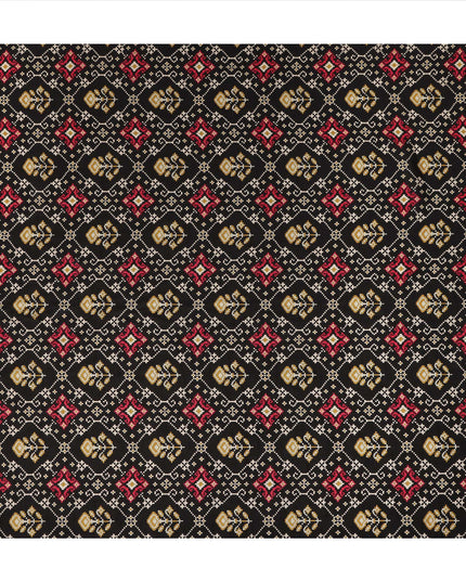 Black Ethnic Geometric Diamond Printed Blended Cotton Linen Fabric Traditional Lattice Motif Pattern Natural Textured Dressmaking Craft Fabric 110 Cms Width Made In India-D28353