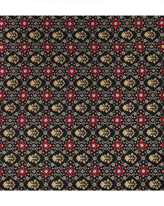 Black Geometric Motif Printed Viscose Fabric 110 Cms Made In India-D27383