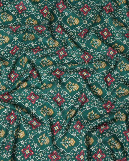 Teal Green Traditional Geometric Diamond Printed Blended Cotton Linen Fabric Ethnic Lattice Motif Pattern Natural Textured Dressmaking Fabric 110 Cms Width Made In India-D28349