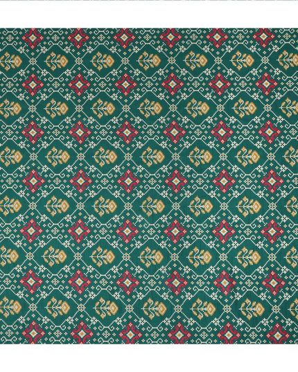 Teal Green Traditional Geometric Diamond Printed Blended Cotton Linen Fabric Ethnic Lattice Motif Pattern Natural Textured Dressmaking Fabric 110 Cms Width Made In India-D28349