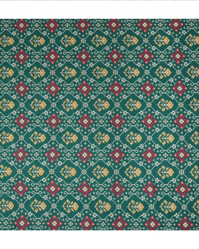 Green Geometric Ethnic Printed Viscose Fabric 110 Cms Made In India-D27380