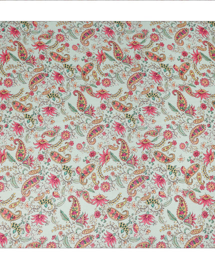 Mint Green Paisley Floral Printed Viscose Fabric Raw Silk Finish Soft Ethnic Dress Material 110 Cms India-D27327