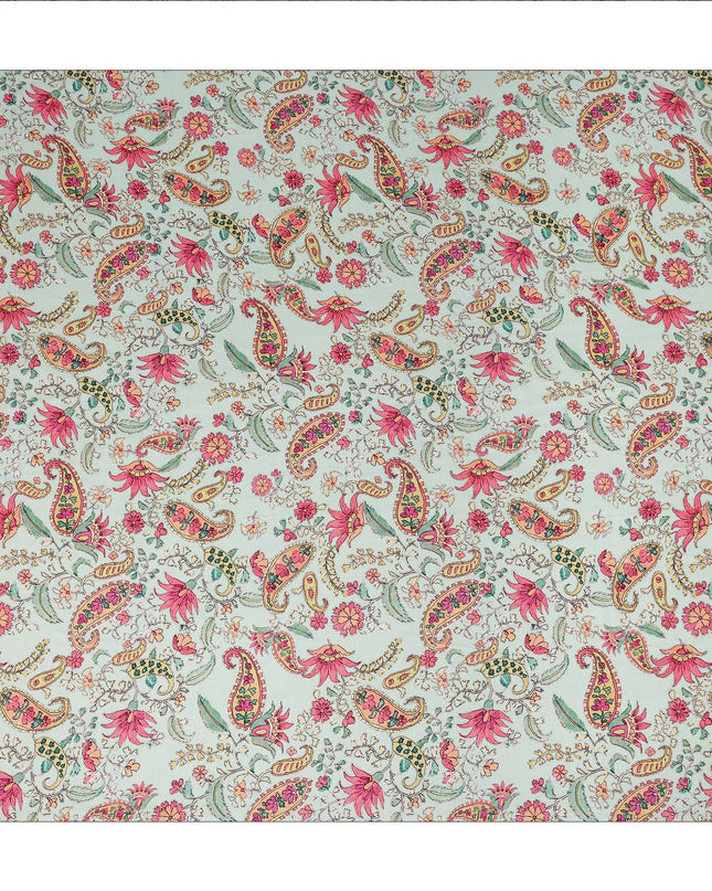 Mint Green Paisley Floral Printed Viscose Fabric Raw Silk Finish Soft Ethnic Dress Material 110 Cms India-D27327