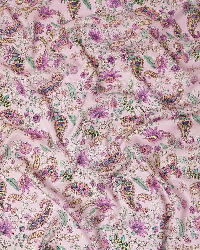 Pink Floral Paisley Printed Viscose Fabric 110 Cms Made In India-D27377
