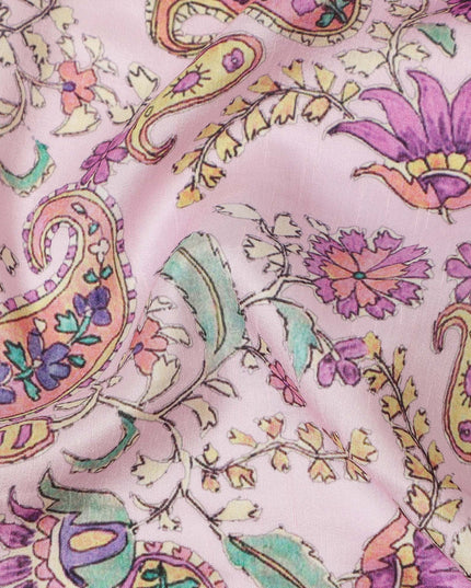 Pink Floral Paisley Printed Viscose Fabric 110 Cms Made In India-D27377