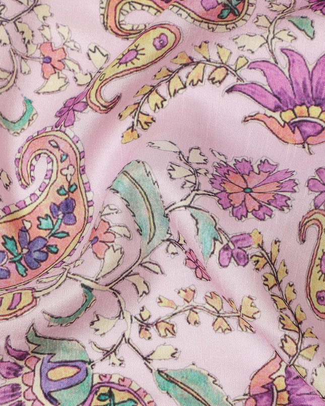 Pink Floral Paisley Printed Viscose Fabric 110 Cms Made In India-D27377