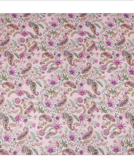 Light Pink Paisley Floral Printed Blended Cotton Linen Fabric Traditional Ethnic Botanical Motif Pattern Natural Textured Dressmaking Craft Fabric 110 Cms Width Made In India-D28352