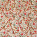 Beige Paisley Floral Printed Blended Cotton Linen Fabric Traditional Ethnic Botanical Motif Pattern Natural Textured Dressmaking Craft Fabric 110 Cms Width Made In India-D28351