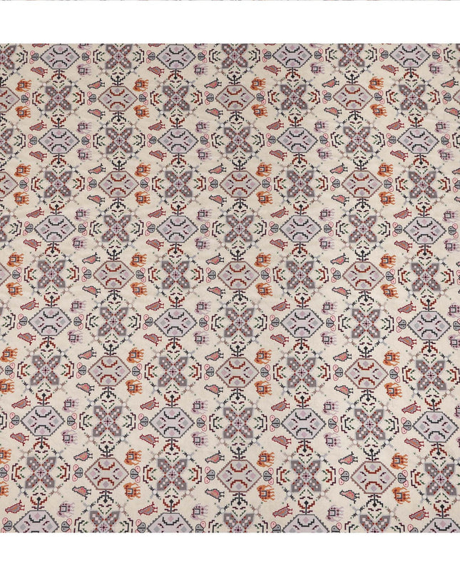 Cream Ethnic Geometric Printed Viscose Fabric 110 Cms Made In India-D27381