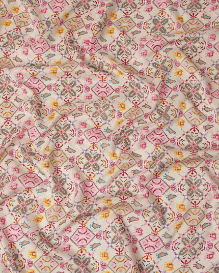 Cream Multicolor Geometric Printed Viscose Fabric 110 Cms Width Made In India-D27376