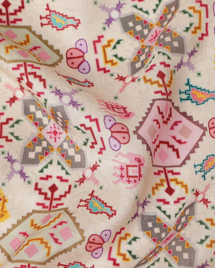 Cream Multicolor Geometric Printed Viscose Fabric 110 Cms Width Made In India-D27376