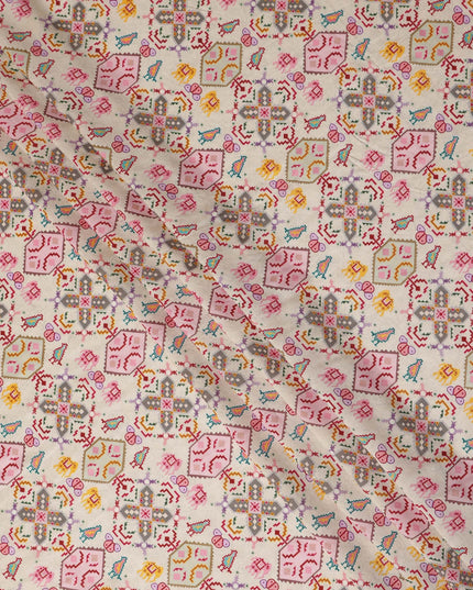 Cream Multicolor Geometric Printed Viscose Fabric 110 Cms Width Made In India-D27376