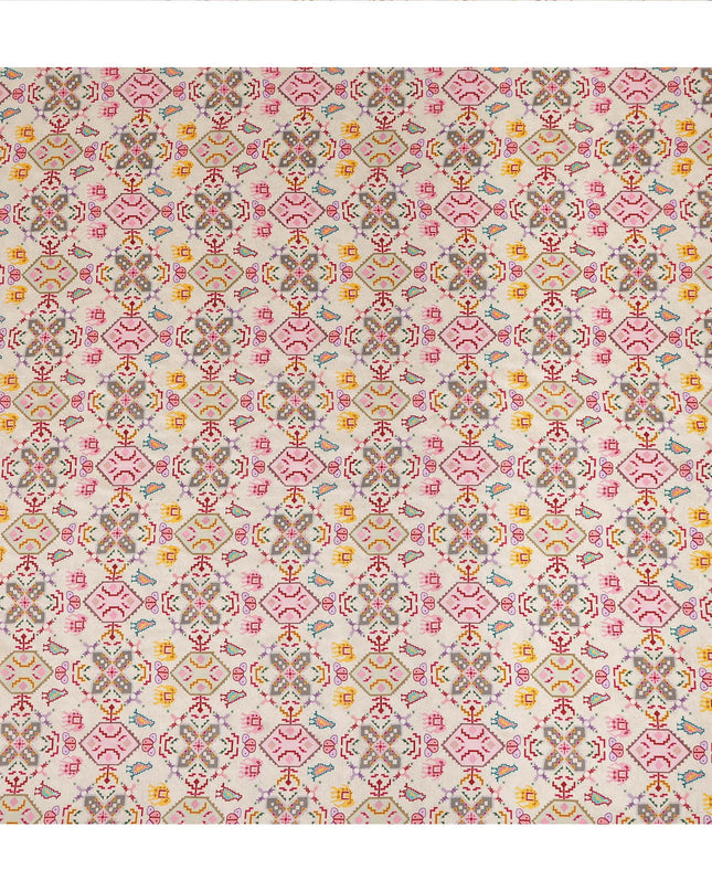 Cream Multicolor Geometric Printed Viscose Fabric 110 Cms Width Made In India-D27376