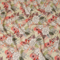 Cream Peach Floral Line Art Printed Viscose Crepe Fabric 110 Cms Width Made in India-D27572