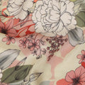 Cream Peach Floral Line Art Printed Viscose Crepe Fabric 110 Cms Width Made in India-D27572