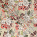Cream Peach Floral Line Art Printed Viscose Crepe Fabric 110 Cms Width Made in India-D27572