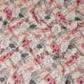 Cream Pink Floral Line Art Printed Viscose Crepe Fabric 110 Cms Width Made in India-D27573