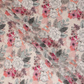 Cream Pink Floral Line Art Printed Viscose Crepe Fabric 110 Cms Width Made in India-D27573
